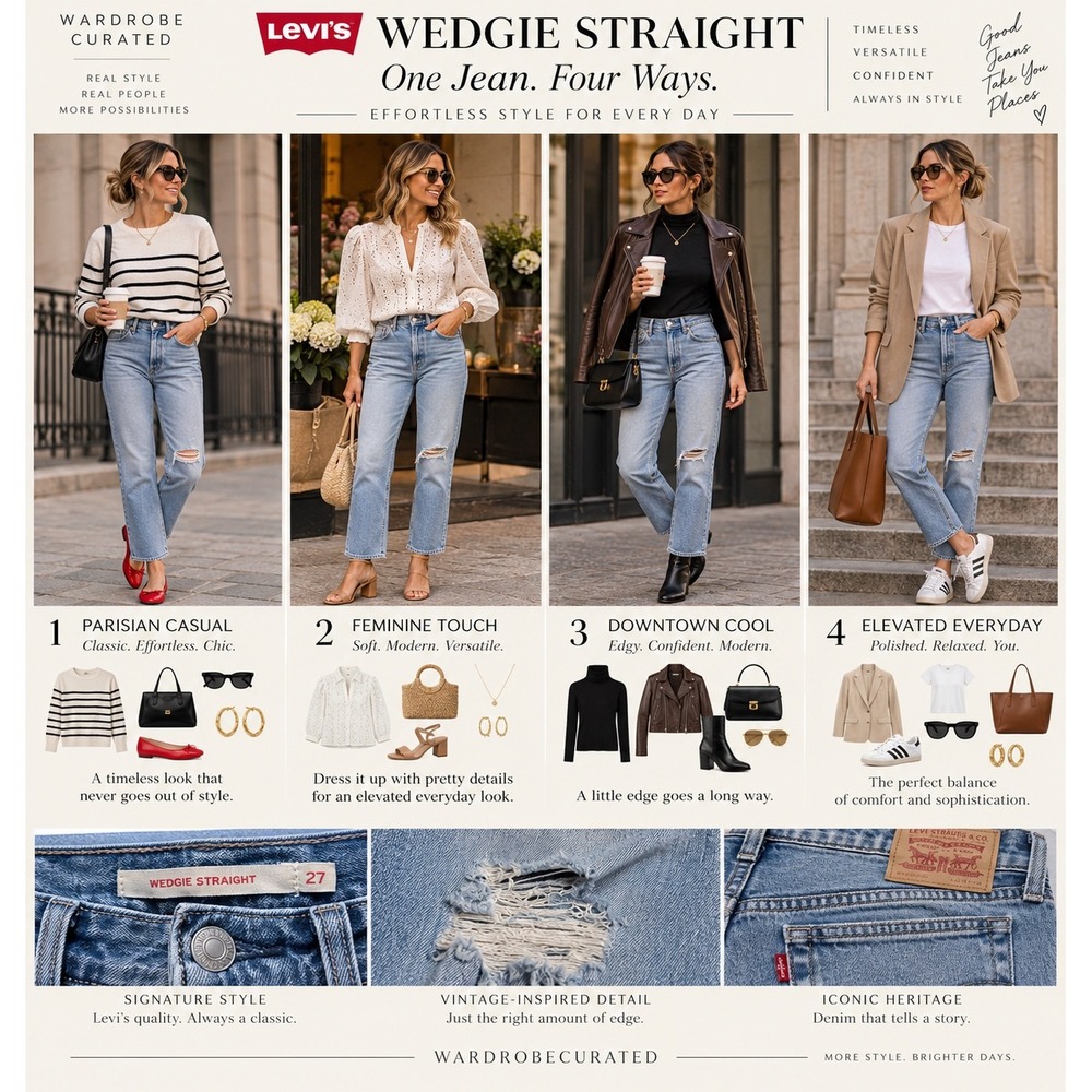 Levis Wedgie Straight Jeans Womens 27 Light Wash Distressed High Rise 34964-0015